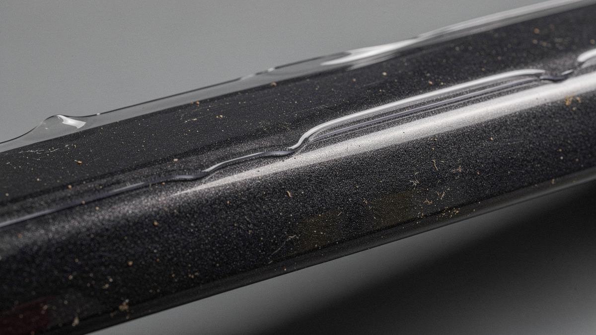 Macro view of a paint protection film edge wrapped over a car bumper